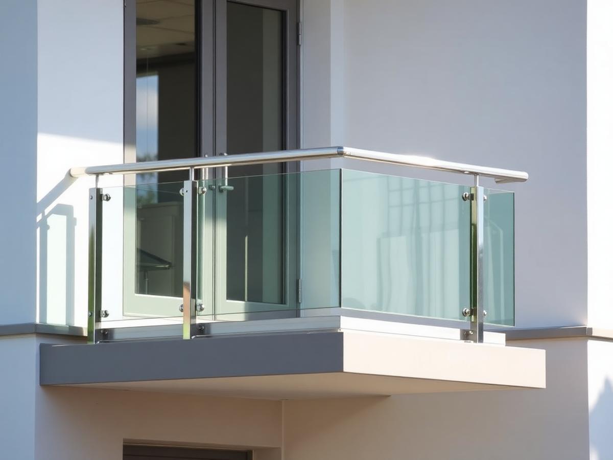 Balkongeländer aus Edelstahl und Glas an einem Wohnhaus